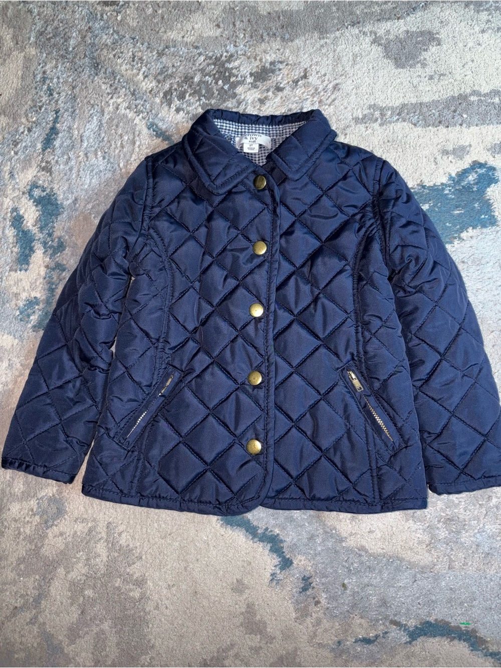 crown & ivy Girls' Navy Quilted Button-Front Puffer Jacket